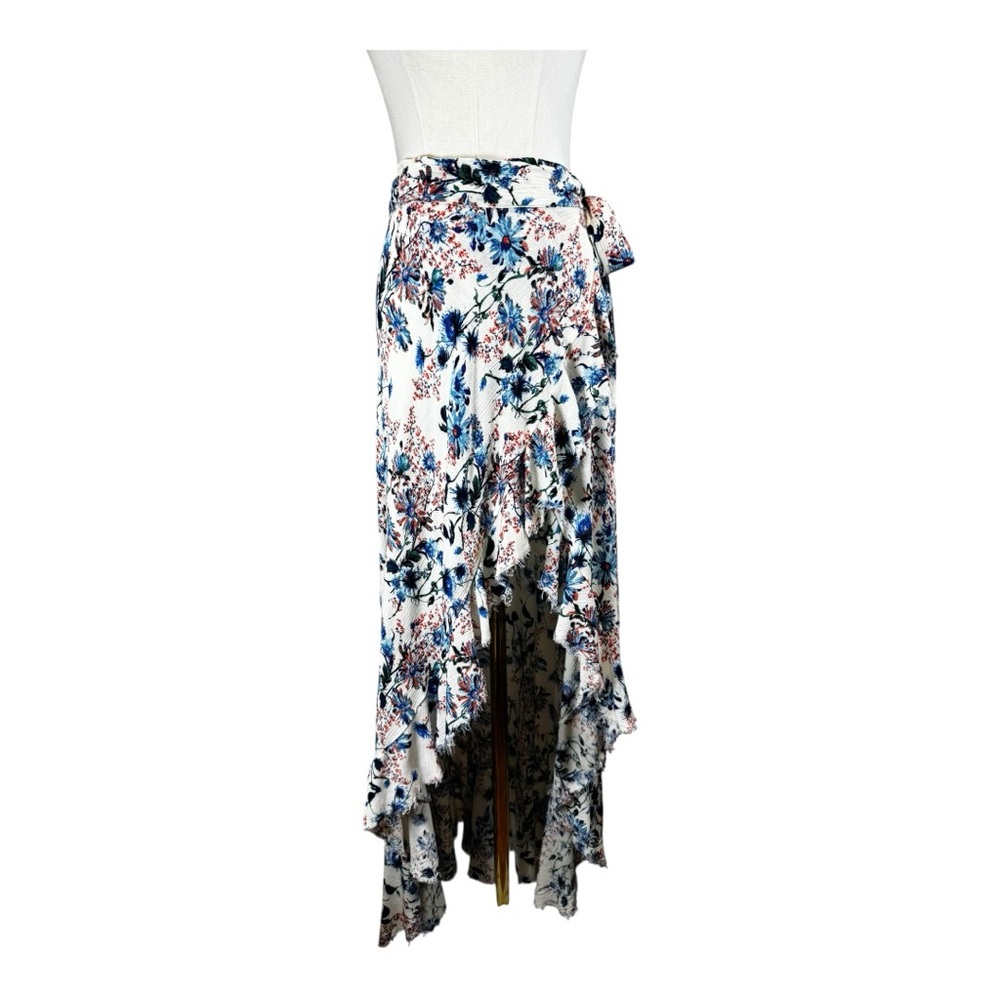 Blue Life Floral Ruffle Wrap Maxi Skirt Blue Pink Boho Festival Size Small